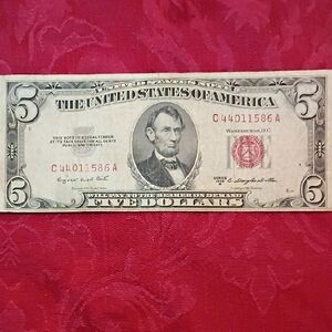 1953 Red Seal Lincoln $5 Bill